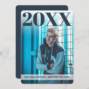 Invitation Graduation moderne audacieuse   bleu marine   2 Ph