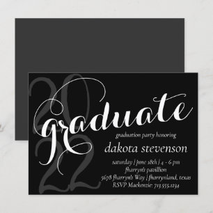 Invitation Graduation moderne Blanc noir classique