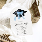 Invitation Graduation Moderne Bleu Bow Graduation Cap Arched