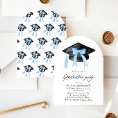 Invitation Graduation Moderne Bleu Bow Graduation Cap Arched