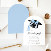 Invitation Graduation Moderne Bleu Bow Graduation Cap Arched