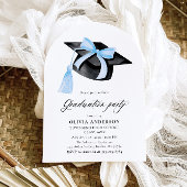 Invitation Graduation Moderne Bleu Bow Graduation Cap Arched