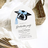 Invitation Graduation Moderne Bleu Bow Graduation Cap Arched