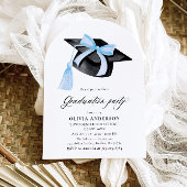 Invitation Graduation Moderne Bleu Bow Graduation Cap Arched