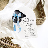 Invitation Graduation Moderne Bleu Bow Graduation Cap Arched