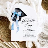Invitation Graduation Moderne Bleu Bow Graduation Cap Arched