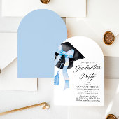 Invitation Graduation Moderne Bleu Bow Graduation Cap Arched