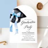 Invitation Graduation Moderne Bleu Bow Graduation Cap Arched