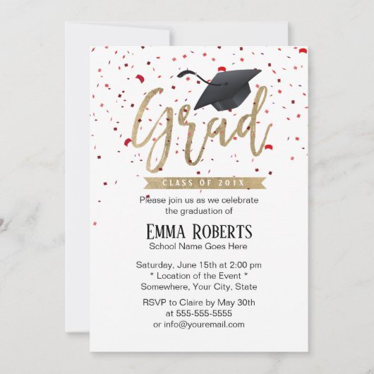 Invitation Graduation Moderne Cap & Confetti Graduation Party (Devant)