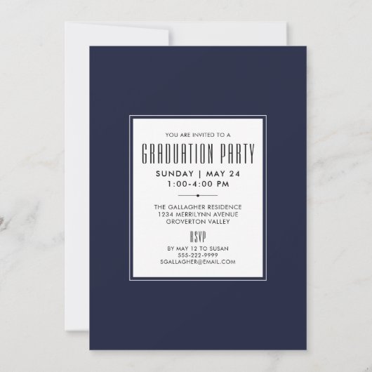 Invitation Graduation Moderne classe lisse de 20XX bleu marin (Dos)