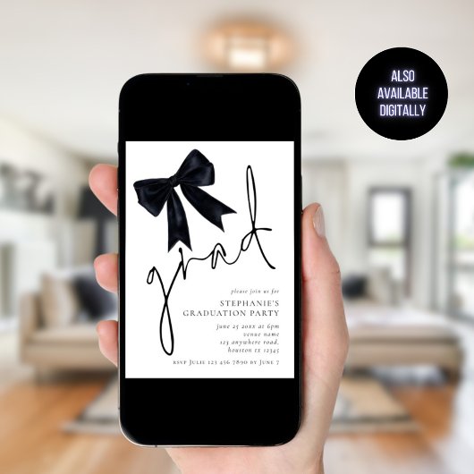Invitation Graduation moderne de script noir Bow