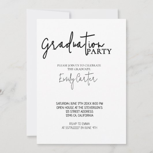 Invitation Graduation moderne en calligraphie gras (Dos)
