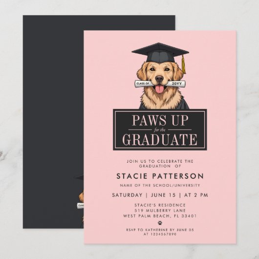 Invitation Graduation moderne Golden Retriever avec Casquette (Devant / Derrière)