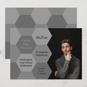 Invitation Graduation Moderne Gris Abstrait Enregistrer La Da (Devant / Derrière)