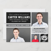 Invitation Graduation moderne Gris Noir rayé Collage photo (Devant)