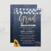 Invitation Graduation Moderne Marine Parties scintillant Bleu (Devant / Derrière)