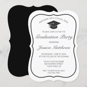 Invitation Graduation moderne minimaliste noir blanc