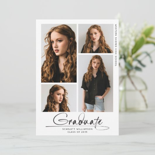 Invitation Graduation moderne Party 4 Photo Collage Script (Debout devant)