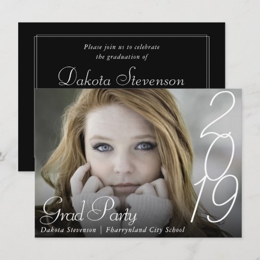 Invitation Graduation moderne | Photo de script lettres main (Devant / Derrière)