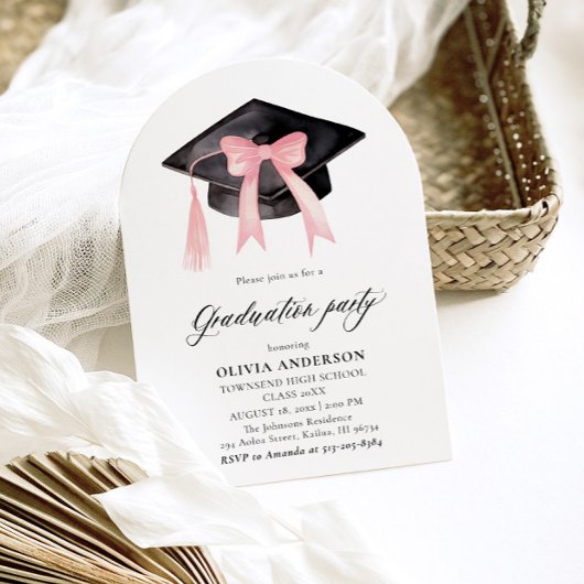 Invitation Graduation moderne Pink Bow Graduation Cap Arched