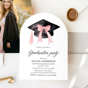 Invitation Graduation moderne Pink Bow Graduation Cap Arched