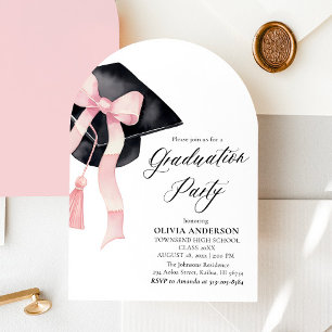 Invitation Graduation moderne Pink Bow Graduation Cap Arched