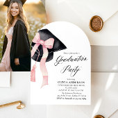 Invitation Graduation moderne Pink Bow Graduation Cap Arched