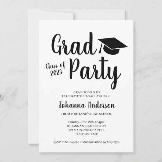 Invitation Graduation moderne Script Grad Party (Devant)