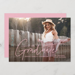 Invitation Graduation moderne script photo élégant rose girly