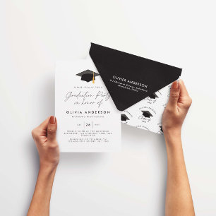 Invitation Graduation moderne simple élégant noir blanc fête