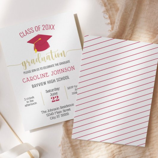 Invitation Graduation moderne simple Red Gold