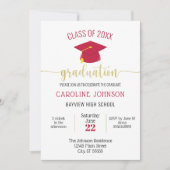 Invitation Graduation moderne simple Red Gold (Devant)