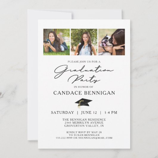 Invitation Graduation Moderne Simple Script 4 Photo Invitatio (Dos)