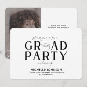 Invitation Graduation moderne Typographie noire | Photo Party (Devant / Derrière)