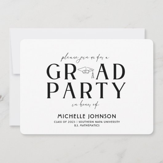 Invitation Graduation moderne Typographie noire | Photo Party (Devant)