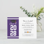 Invitation Graduation Moderne violet blanc Grad 2025 Party (Debout devant)