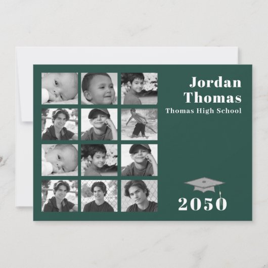 Invitation Graduation Multi Photo Collage Dark Green QR Code (Devant)