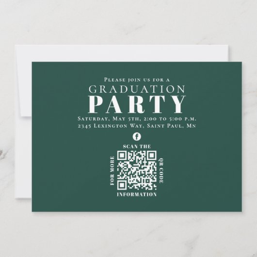 Invitation Graduation Multi Photo Collage Dark Green QR Code (Dos)
