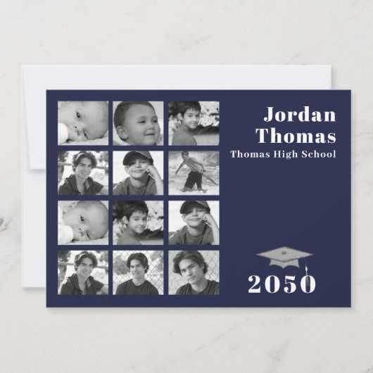 Invitation Graduation Multi Photo Collage Navy Blue QR Code (Devant)