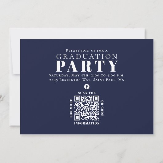 Invitation Graduation Multi Photo Collage Navy Blue QR Code (Dos)
