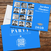 Invitation Graduation Multi Photo Collage Simple Bleu QR Code