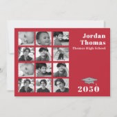 Invitation Graduation Multi Photo Collage Simple Rouge QR Cod (Devant)