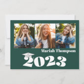 Invitation Graduation Multi Photo Green Classe De 2023 QR Cod (Devant)