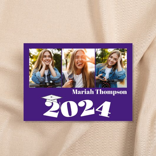 Invitation Graduation Multi Photo Purple Class 2023 QR Code