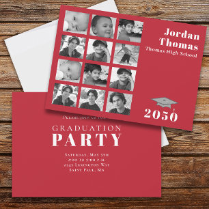 Invitation Graduation Multiphoto Collage Minimaliste Rouge