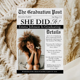 Invitation Graduation Newspaper Unique Fun Custom Photo 2025