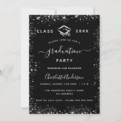 Invitation Graduation noir argent parties scintillant glamour (Devant)