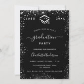 Invitation Graduation noir argent parties scintillant poussiè (Devant)