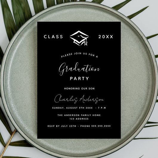 Invitation Graduation noir blanc simple 2025