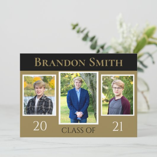 Invitation Graduation Noir et Or (Debout devant)